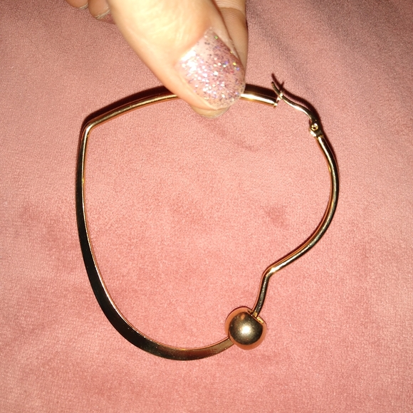 Big Hearts Gold Heart Shaped Hoops Large 60mm Hoop Earrings with Bead Minimalist - Picture 2 of 6